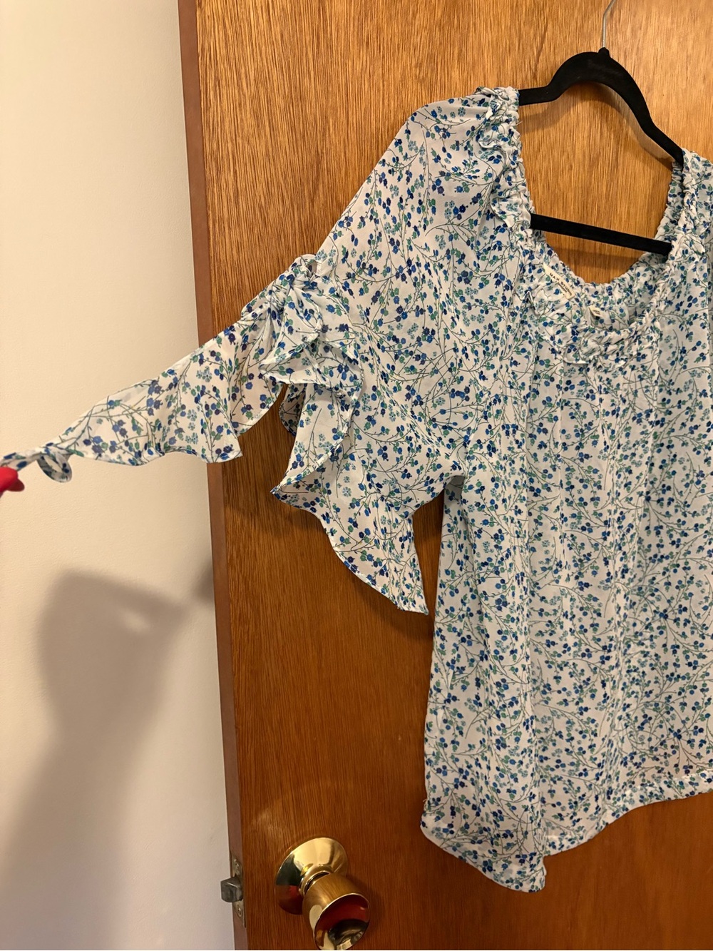 Max Studio Floral Ruffle Tie-Sleeve Peasant Top - Picture 3 of 7